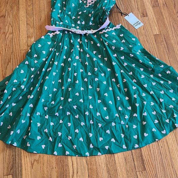 Unique Vintage Rockabilly green and pink heart print swing rockabilly dress - Picture 3 of 8